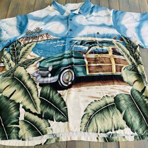 Vintage Tori Richard Short Sleeve Surf Woody Hawaiian Big & Tall Shirt 4XL (MM)